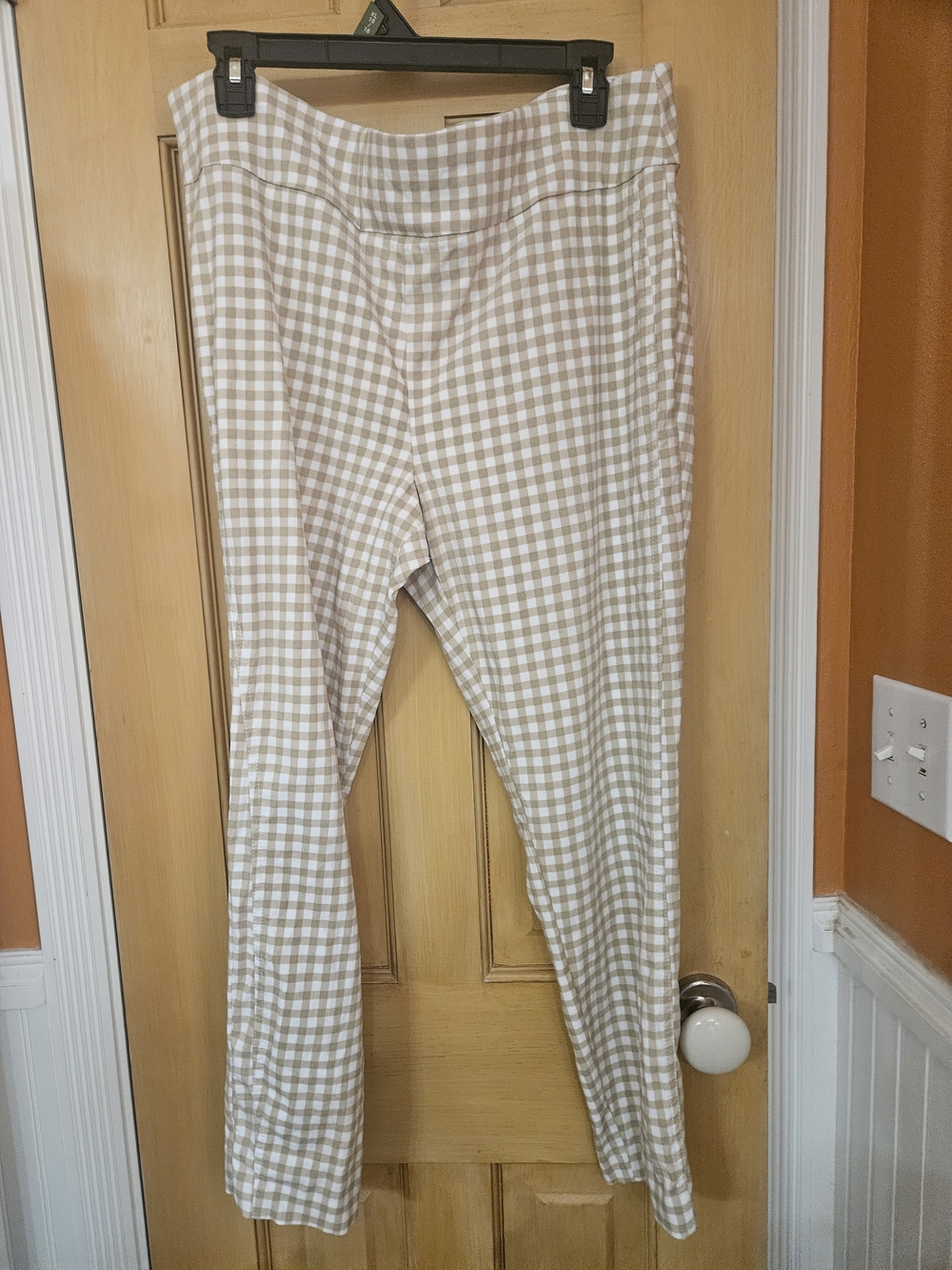 New York & Company Beige Gingham Straight-Leg Pants